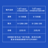 1.67 Anti -Blu -Ray не -кферический ультра -водонепроницаемый и противоракованный оптические линзы электромагнитных волн 1 платеж