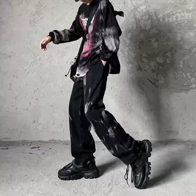 old school tie-dyed washed loose retro wide-legged straight Tide brand jeans mopping trousers men