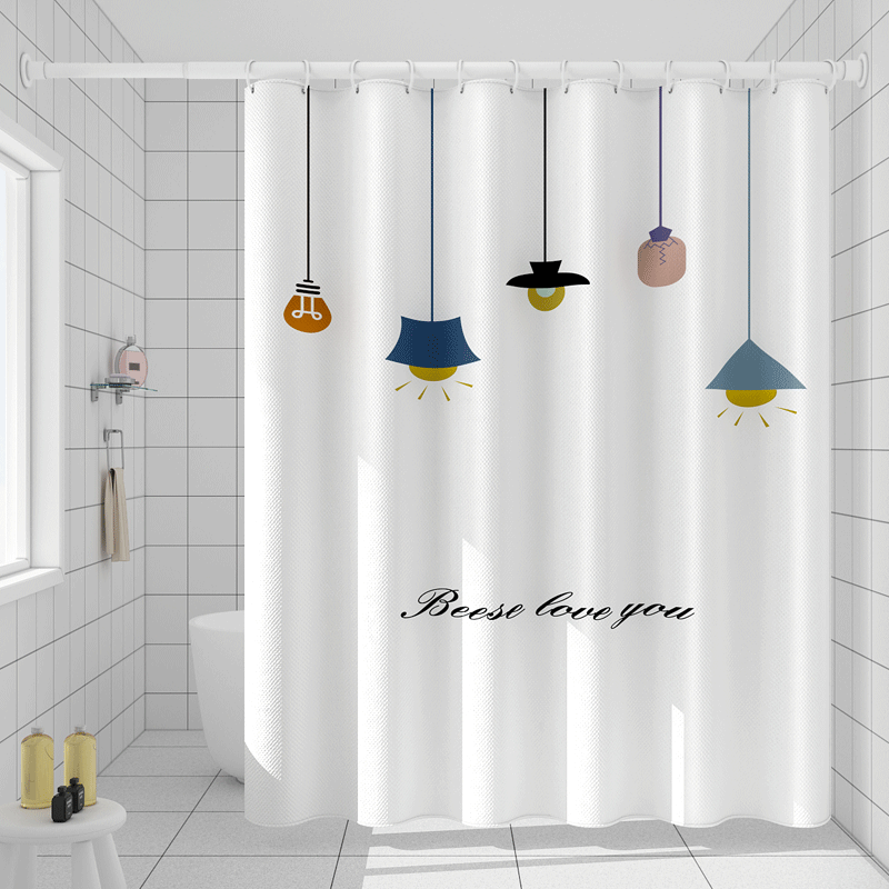 Shower curtain set punch-free powder room partition curtain waterproof anti-mildew shower curtain cloth bathroom waterproof curtain door curtain curtain