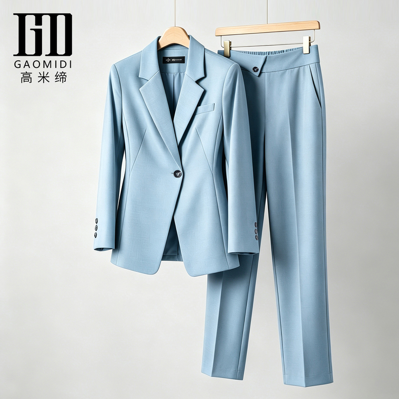 Light Blue Blazer for Women, Autumn, Petite, High-End, Light Business Casual, Work Commute Outfit, Professional Formal Suit Set