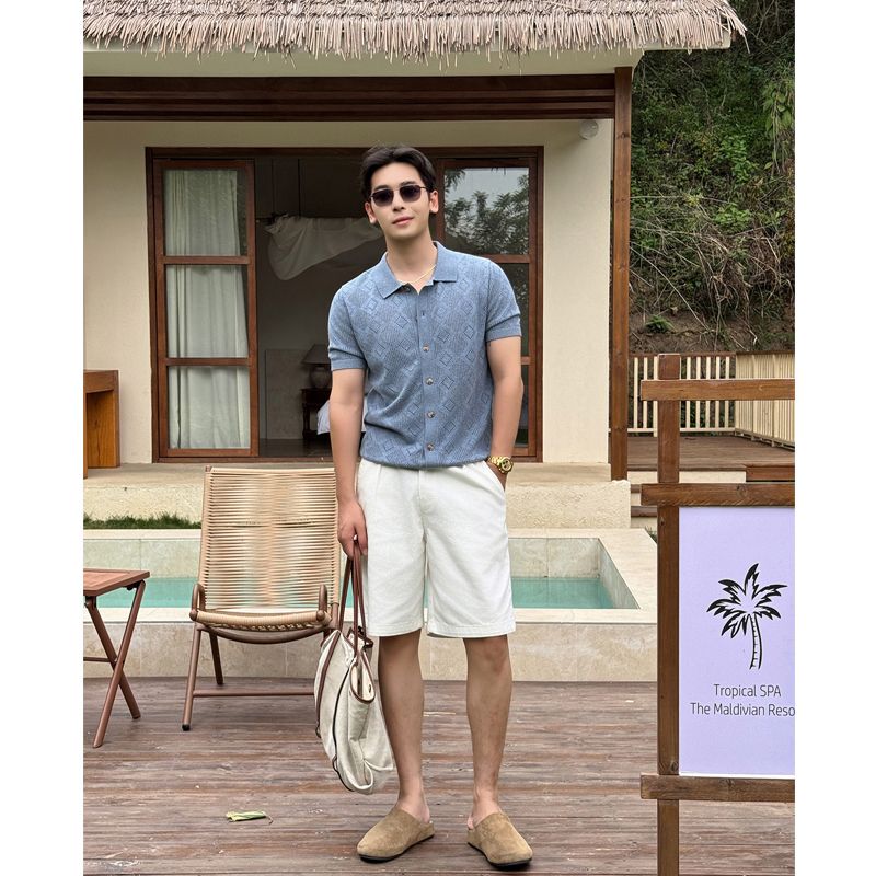 Summer Clean-Fit Casual Style Old Money Vacation Style Diamond Knit Cardigan Polo Shirt Breathable T-Shirt
