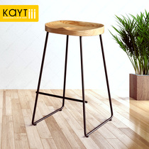 Fashion Creative Solid Wood Bar Chair Iron Art Bar Table Chair Modern Minima Home High Footstool Bar Table And Chairs Bar Stool