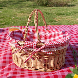 Wicker Picnic Basket, Rattan Garden Photography Basket, Large Wicker Fruit Gift Basket, Woven Basket, Portable Storage Basket