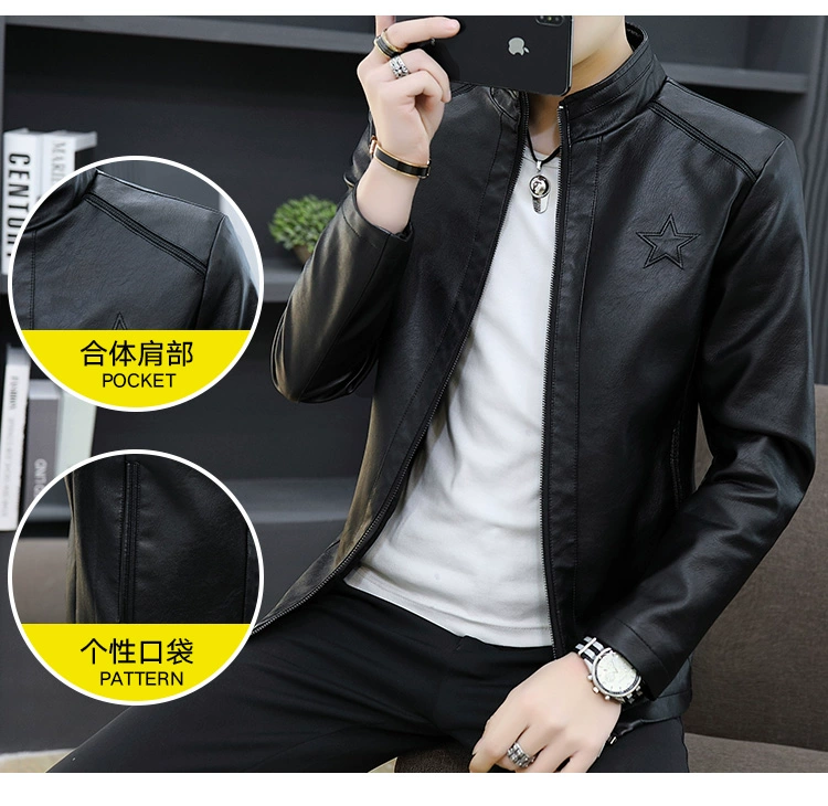Rich Bird chống mùa Da nam da nam phiên bản Hàn Quốc của Slim 2019 mới mùa thu mỏng đứng cổ áo khoác da áo khoác - Quần áo lông thú