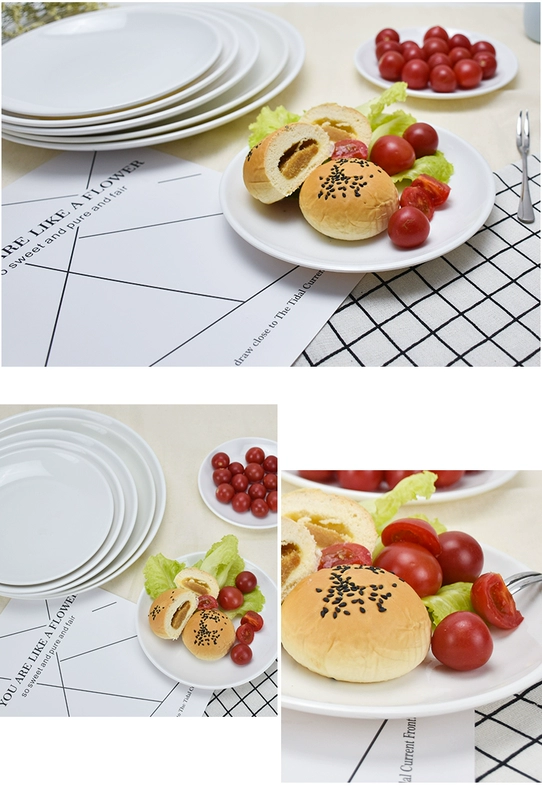 Tấm tròn trắng tấm melamine tấm snack melamine bộ đồ ăn bằng nhựa đĩa đĩa đĩa xương tấm đĩa tự chọn - Đồ ăn tối