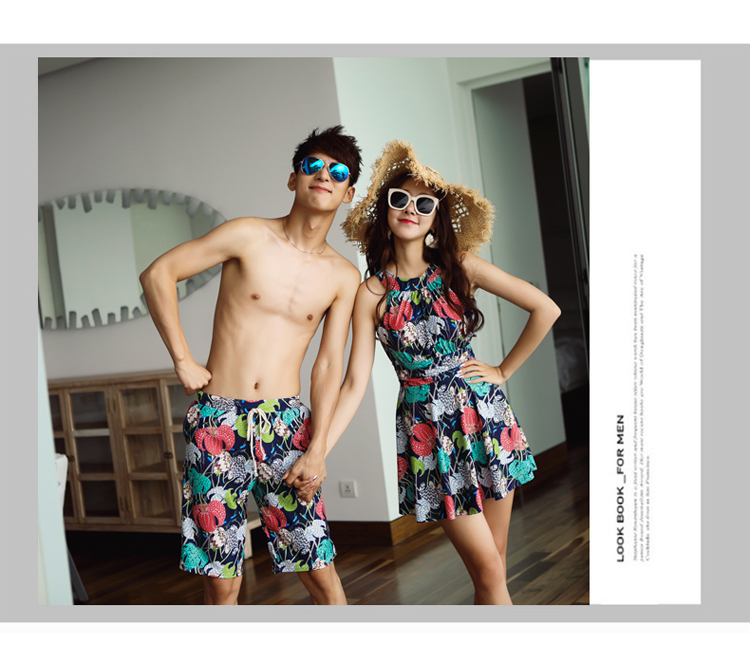 Thời trang cặp đôi bảo thủ kiểu váy boxer bó sát bụng thon nữ nóng bỏng tuần trăng mật nam những người yêu thích đồ bơi đồ đôi mặc đi biển	