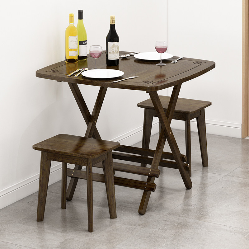 Nanzhu folding table Chinese style retro square small family dining table rental minimalist modern home small table free of installation