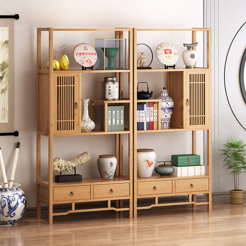 New Chinese multi-treasure cabinet Bogu frame solid wood tea display cabinet Boku swing piece cabinet book room retro shelf