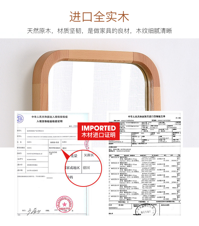 Gương gỗ Bắc Âu gương treo tường đơn giản nhà lắp gương phòng ngủ stereo gương dài - Gương gương vệ sinh