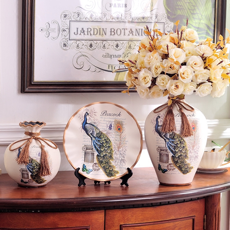 Creative European-Style Ceramic Vase Three-Piece Set, Home Living Room Decoration, Wedding Gift, Flower Arrangement, Flower Bouquet Decoration