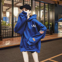 Tide brand long sleeve hooded sweater women winter plus velvet large size bf lazy wind loose Korean ins jacket