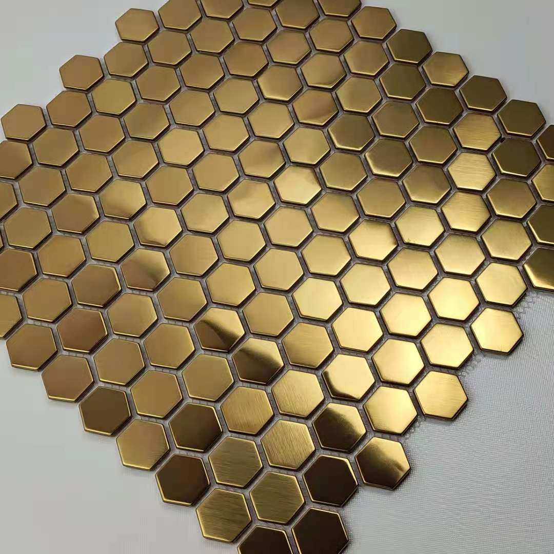 Gold and silver tea copper color wire drawing mirror stainless steel metal mosaic background wall Xuanguan waist line coated pillar wall brick paste