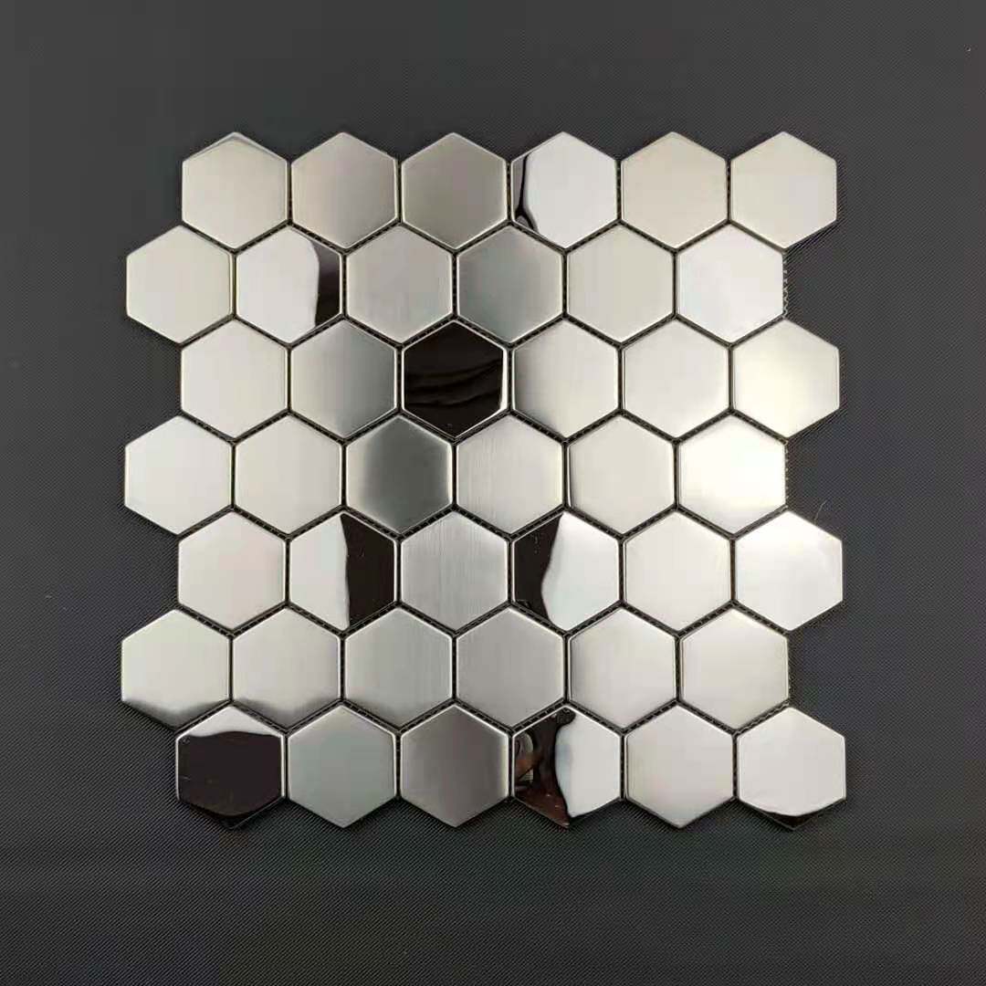 Light Extravagant Type Hexagonal Metal Mosaic Mirror Stainless Steel TV Background Wall Tile Kitchen Makeup Room Bathroom