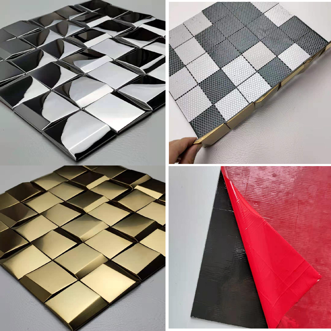 Stainless Steel Mosaic Background Wall 3d Gold Metal Tiles Rose Gold Silver Mirror Wall Brick Rugged Wall Sticker