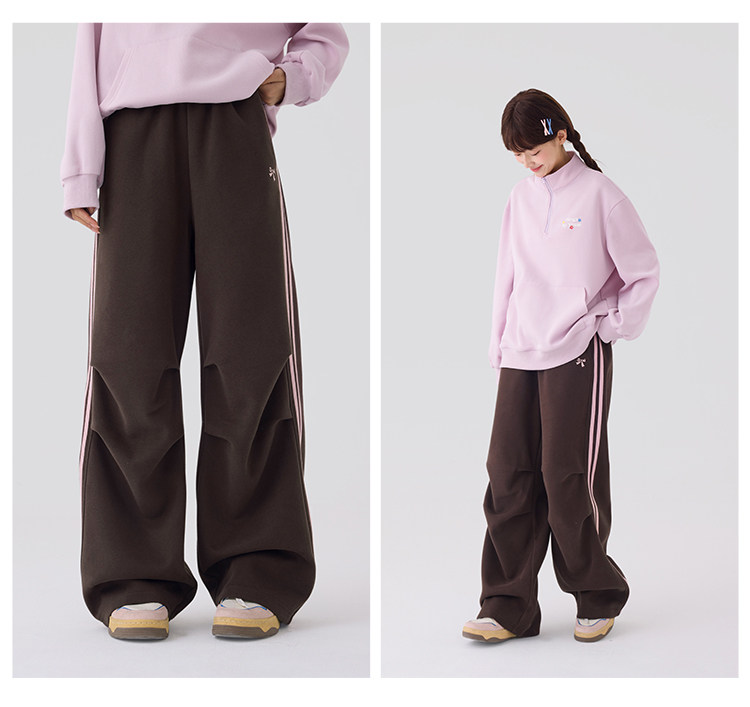 Princess Nono S1N Junior High School Student 26 Autumn Color-Block Double Stripe Casual Pants for Girls, Korean Style Relaxed Fit Flare Pants — 30