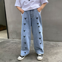 Big girl Summer thin Love straight jeans women 2021 new small man high waist wide leg pants spring and autumn