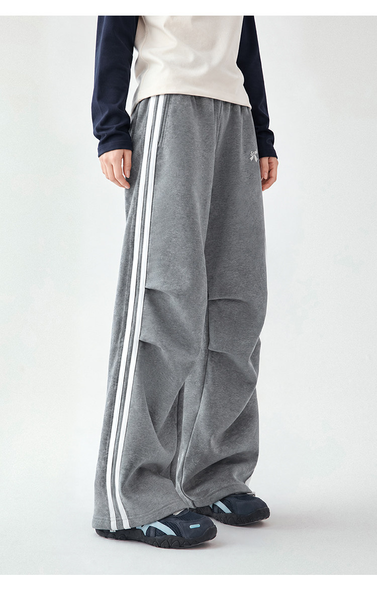 Princess Nono S1N Junior High School Student 26 Autumn Color-Block Double Stripe Casual Pants for Girls, Korean Style Relaxed Fit Flare Pants — 14
