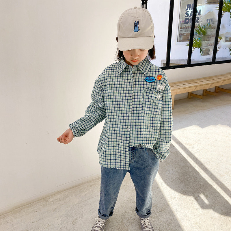 Princess Noor Princess Norno Princess Nino 2022 new spring checkered shirt Long sleeves Child foreign dress with less women's clothing