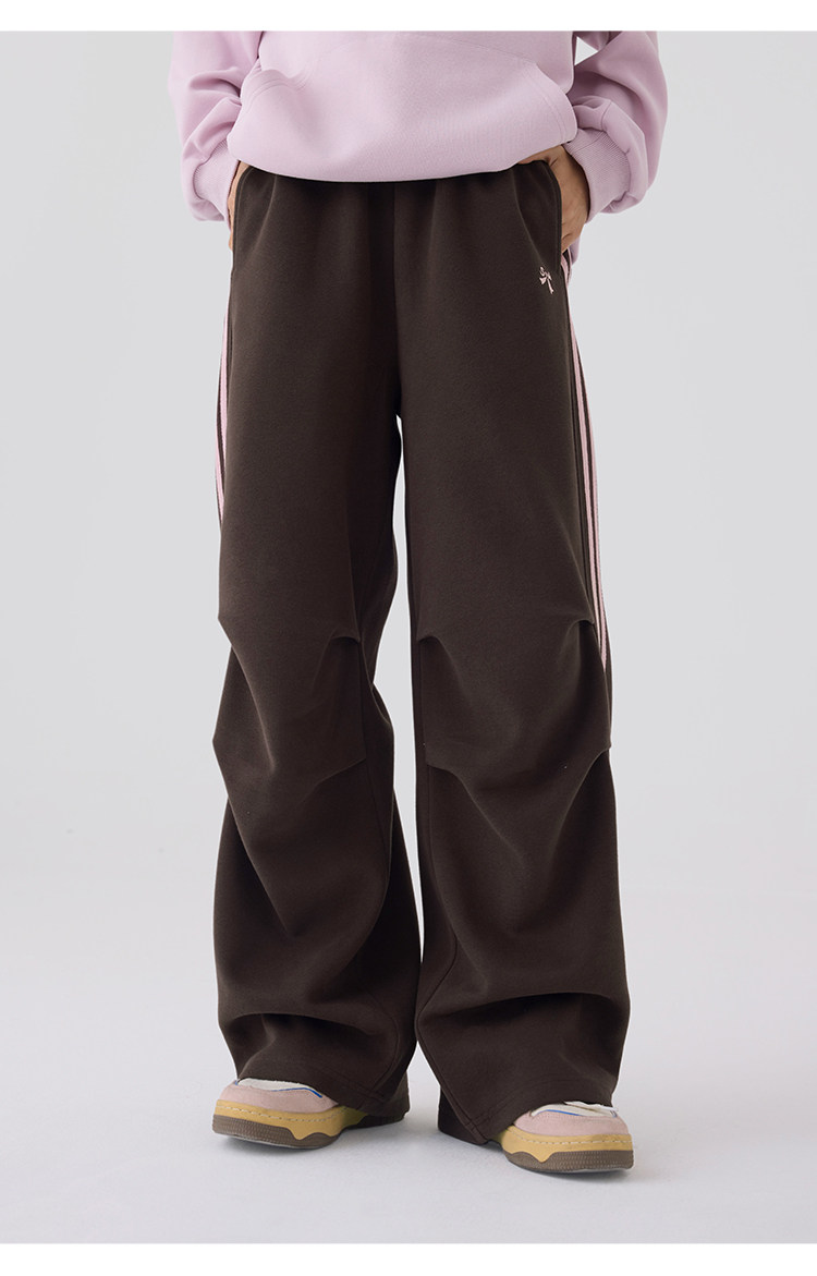 Princess Nono S1N Junior High School Student 26 Autumn Color-Block Double Stripe Casual Pants for Girls, Korean Style Relaxed Fit Flare Pants — 31