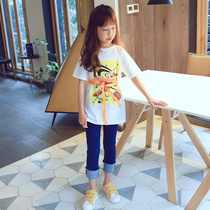 (Spot)Girls  dresses 2019 summer parent-child childrens mid-length tops Fashion middle and large childrens T-shirts A