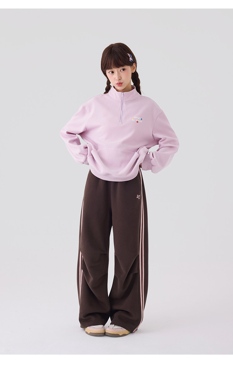 Princess Nono S1N Junior High School Student 26 Autumn Color-Block Double Stripe Casual Pants for Girls, Korean Style Relaxed Fit Flare Pants — 34