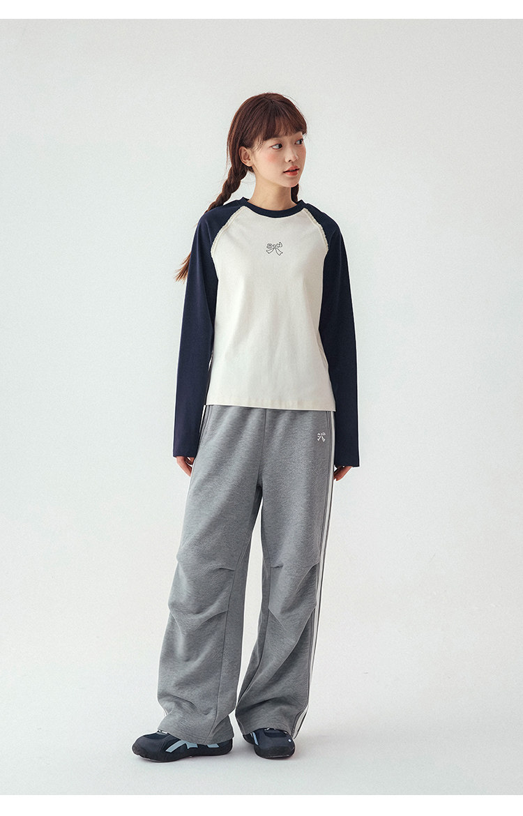 Princess Nono S1N Junior High School Student 26 Autumn Color-Block Double Stripe Casual Pants for Girls, Korean Style Relaxed Fit Flare Pants — 16