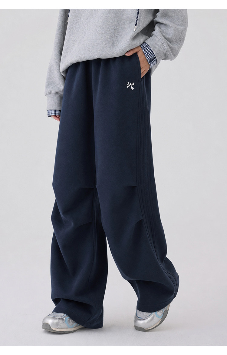 Princess Nono S1N Junior High School Student 26 Autumn Color-Block Double Stripe Casual Pants for Girls, Korean Style Relaxed Fit Flare Pants — 24