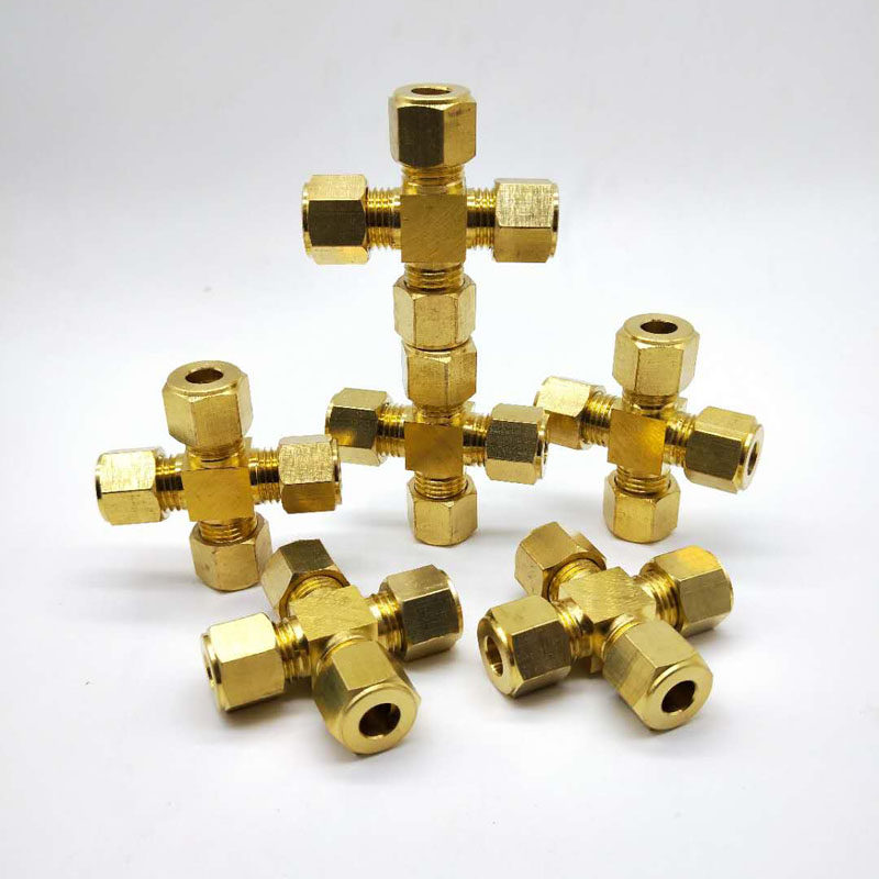 Copper-four-way quick-insertion four-way copper pipe joint humidifier copper pipe joint fitting sleeve four-way quick connection head