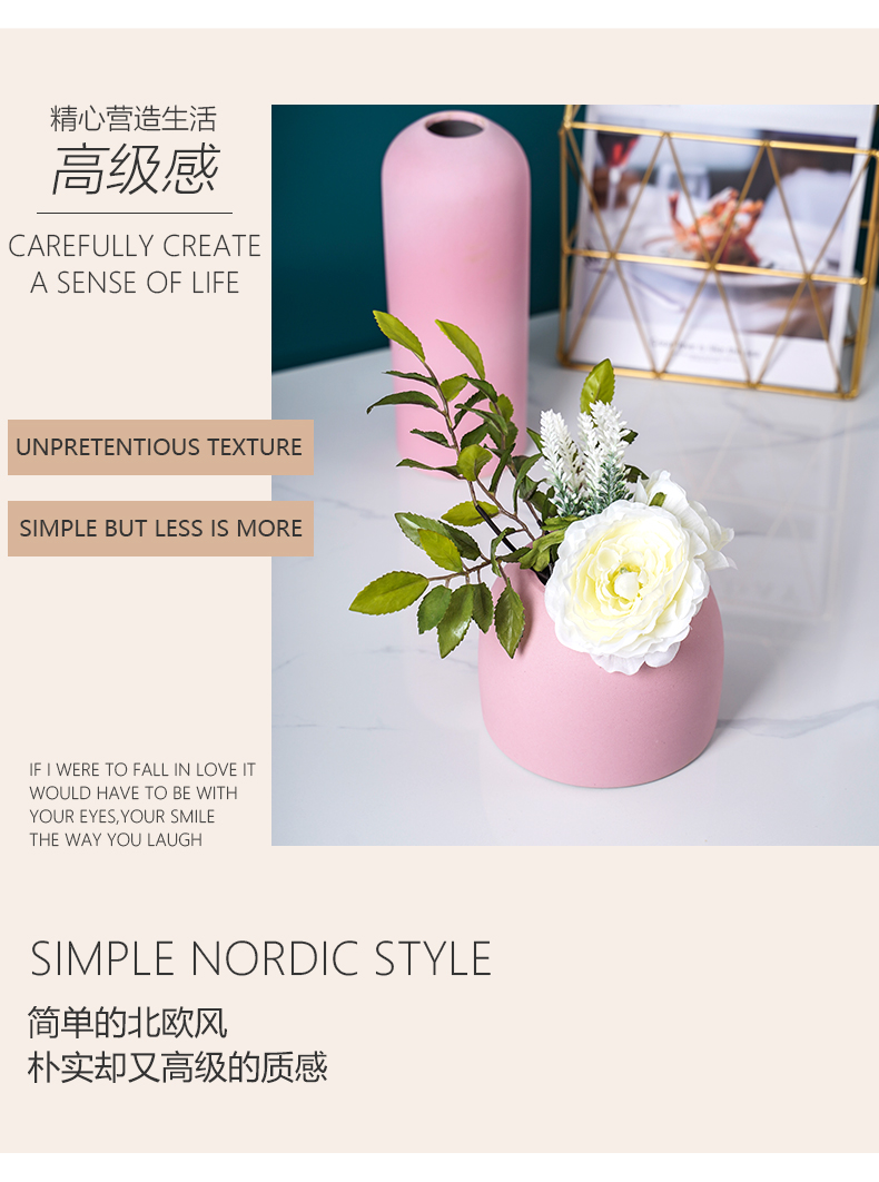 Nordic light and decoration vase dried flowers, flower arranging pink sitting room adornment table modern style of TV ark, ceramic furnishing articles