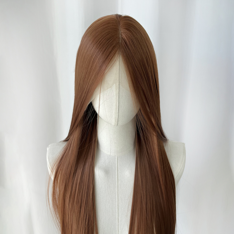 Caramel Orange Brown Cosplay Wig Universal Headgear Rough Draft Hand-Crocheted Front Lace Long Straight Hair Nick Fox Kamui Rainbow Cat