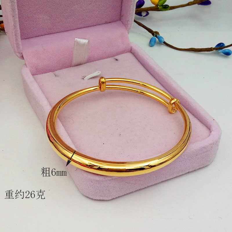 Vòng đeo tay nữ mạ vàng 24k cổ điển mạ vàng Push-pull có thể điều chỉnh vòng đeo tay bằng vàng dày giả bằng vàng trong một thời gian dài vòng đá phong thủy
