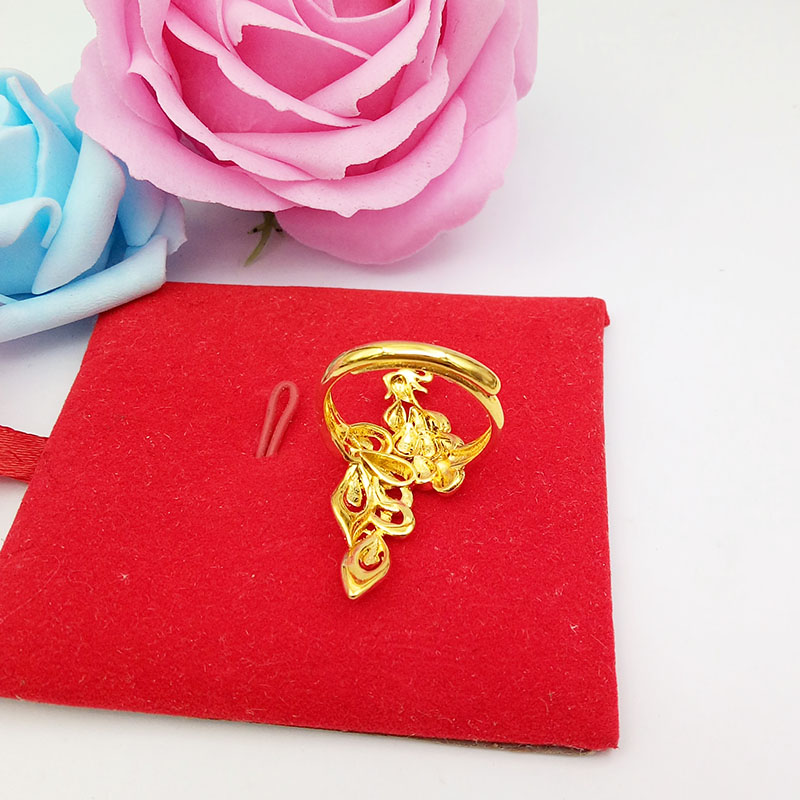 Phong cách quốc gia mạ vàng con công nhẫn nữ mô phỏng cát vàng phượng điều chỉnh cô dâu hoang dã phụ kiện nhẫn nam kim cương