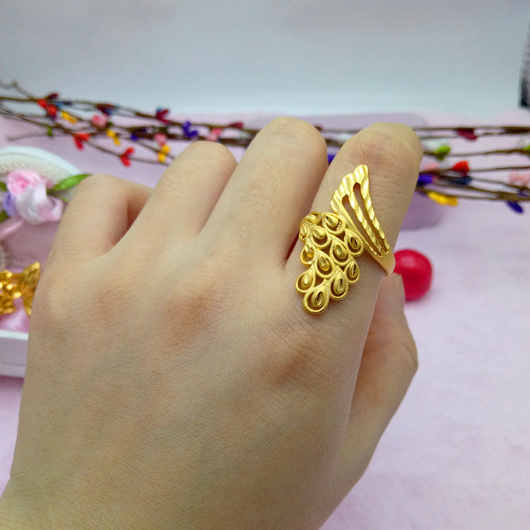 Đồng tiền châu Âu giả cát vàng nhẫn thời trang mạ vàng hoang dã khí công con công phụ nữ cô dâu phụ kiện cưới nhẫn vàng trắng nam