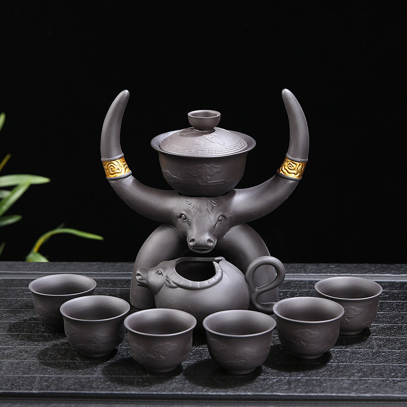 Tea set Wood burning antique stone mill Semi-automatic Kung Fu tea set Creative ceramic anti-hot lazy tea pot