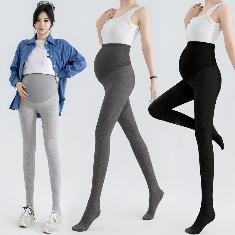 Maternity Leggings Spring & Fall New Versatile Vertical Stripes High Waist Comfortable Slimming Look Belly Support Seamless Foot-Stepping Leggings for Women