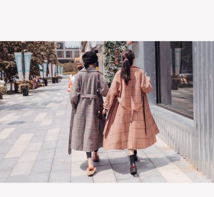 Áo khoác nữ mùa thu 2018 cho bạn gái mới diện áo dài khoét eo thon gọn Slim áo len kẻ sọc retro kẻ sọc nữ mẫu áo dạ ngắn đẹp