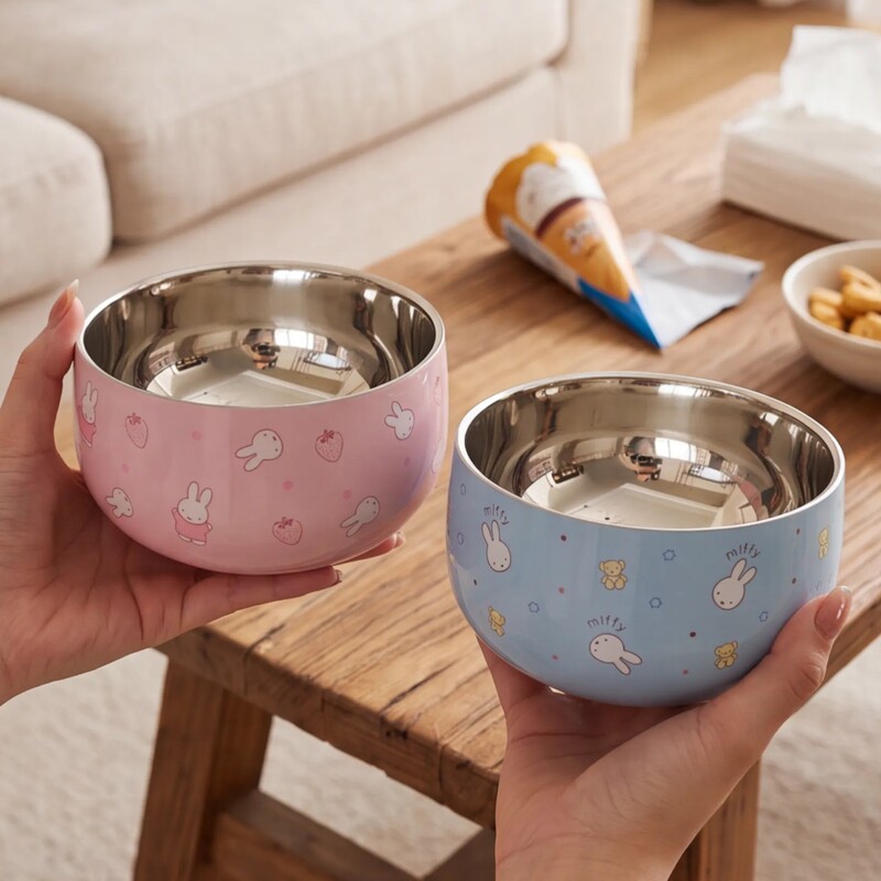 Miffy Rabbit Stainless Steel Children's Food Bowl Baby Rice Bowl Anti-Fall Infant Tableware Cute Creative High-Value Gift