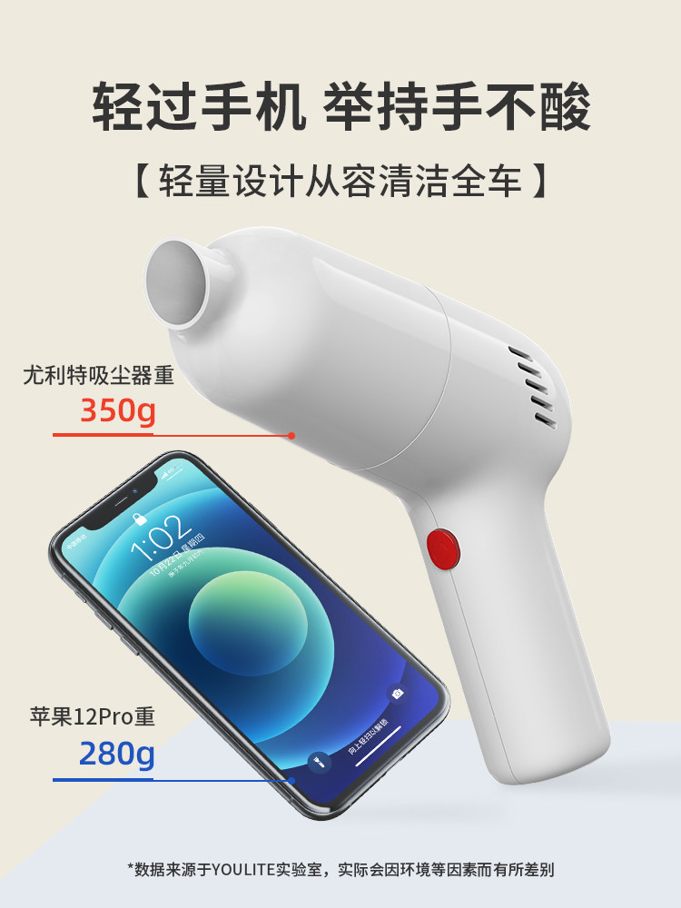 Yulite Car Vacuum Cleaner with Wireless Charging, Small Handheld Model for Car and Home Use, High Power and Super Strong Suction