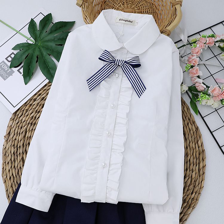 Cô gái cộng với áo sơ mi nhung mùa đông dày ấm áo sơ mi trắng trẻ em trong áo sơ mi nam lớn cotton trắng áo sơ mi đáng yêu cho bé gái