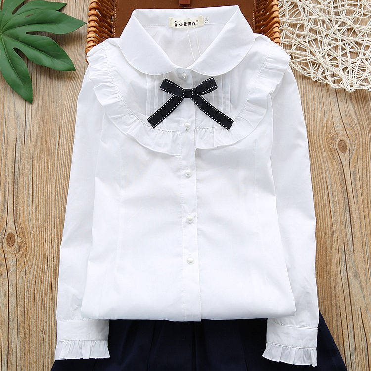Girls shirt spring and autumn set long sleeves white girl big boy child 2021 inch shirt cotton little girl shirt base female