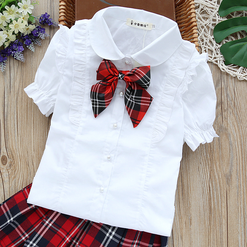 Little Girl's Summer Outfit, White Short-Sleeved Shirt, Stylish White Blouse, School Uniform, Children's Half-Sleeve Shirt for Older Children and Elementary School Students