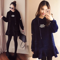 Pregnant women winter suit 2021 New Fashion double-sided velvet long plus velvet padded belly pants two-piece set