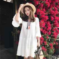 Large size pregnant womens summer 2022 new Korean version of thin seven-point sleeve chiffon long tide mother dress spring and summer