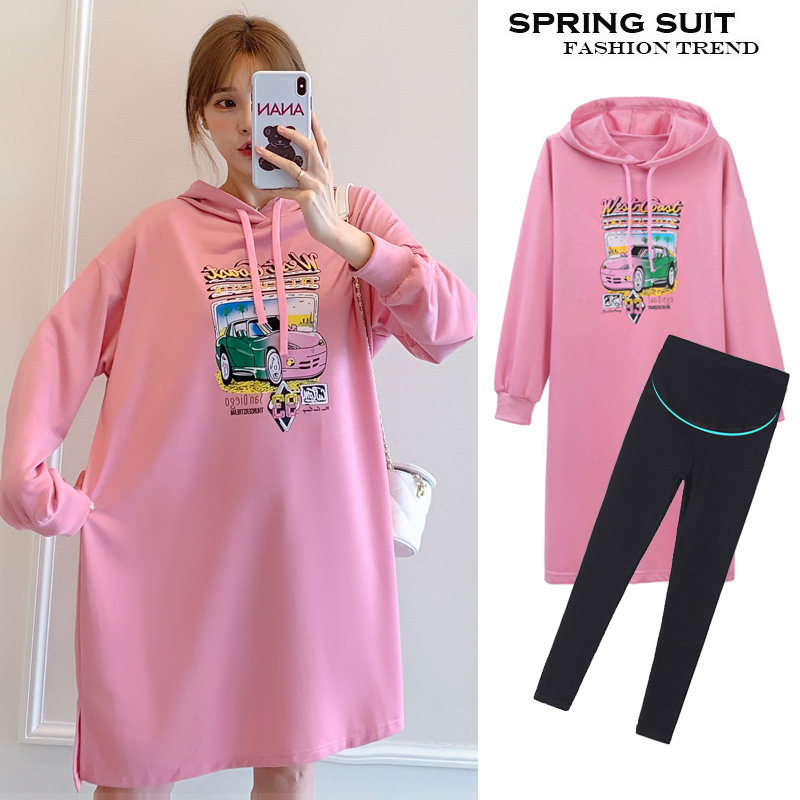 Large size pregnant women suit autumn fashion pie 2022 new Korean edition loose middle - long - edition jersey two - piece suit