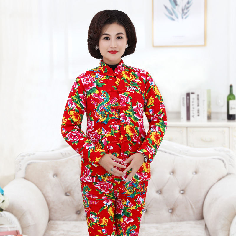 Tinh khiết bông handmade phụ nữ bông quần áo mùa đông trung niên quần bông handmade dày ấm set mẹ