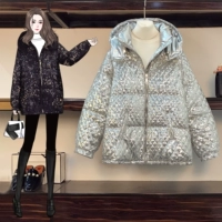 Пуховик, длинная утепленная толстовка с капюшоном, модная куртка, 2022 года, подходит для полных девушек, большой размер, средней длины