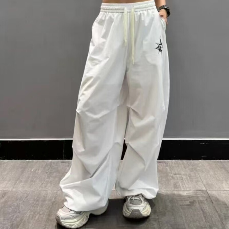 2025 New Square Dance Pants Fashion Trendy Parachute Pants High-Waisted Drawstring Loose Casual Wide-Leg Trousers
