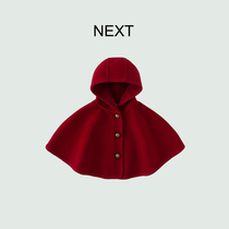 British NEXT childrens cloak 2023 autumn and winter girls woolen cloak fashionable baby girl red top shawl