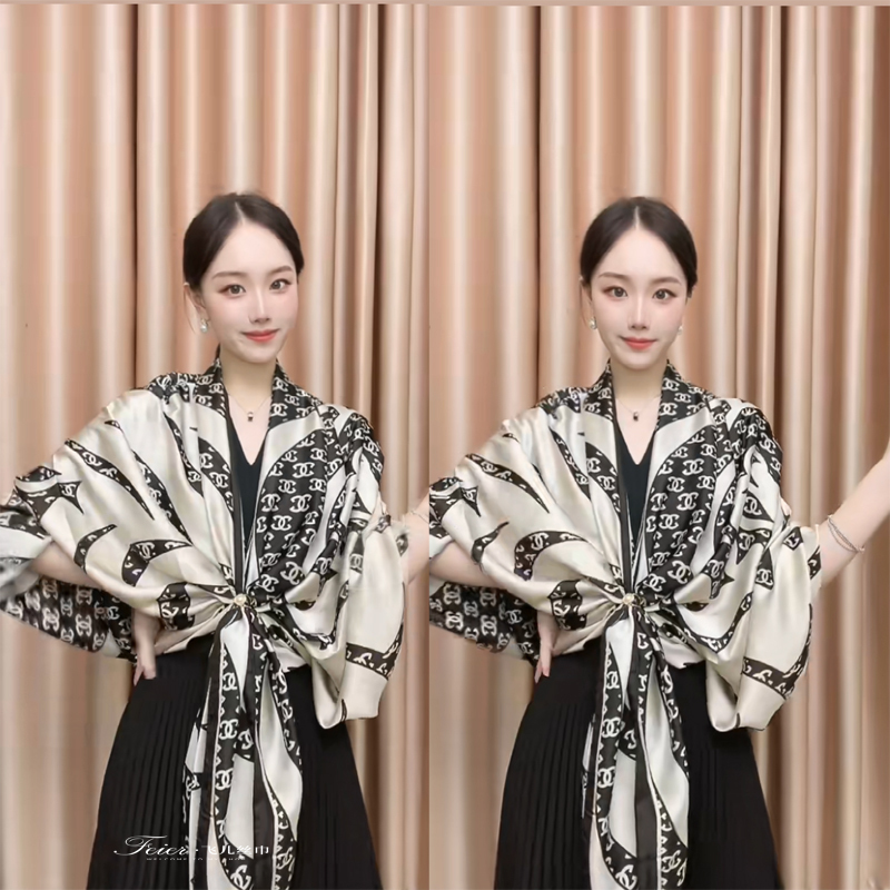 Hangzhou Silk Satin Brocade Pearl Satin Scarf Long Women's Korean Style Sun Protection Shawl Beach Scarf Hangzhou Silk Satin Brocade Pearl Satin Scarf Long Women's Korean Style Sun Protection Shawl Beach Scarf