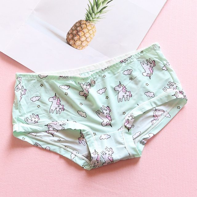 Unicorn summer ice silk underwear cute puppy milk green girl briefs students cool and quick-dry